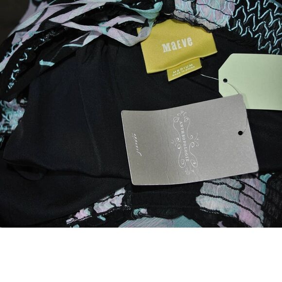 NWT Maeve Anthropology Black Pink Floral Smock Silk Dress- M - Picture 6 of 6